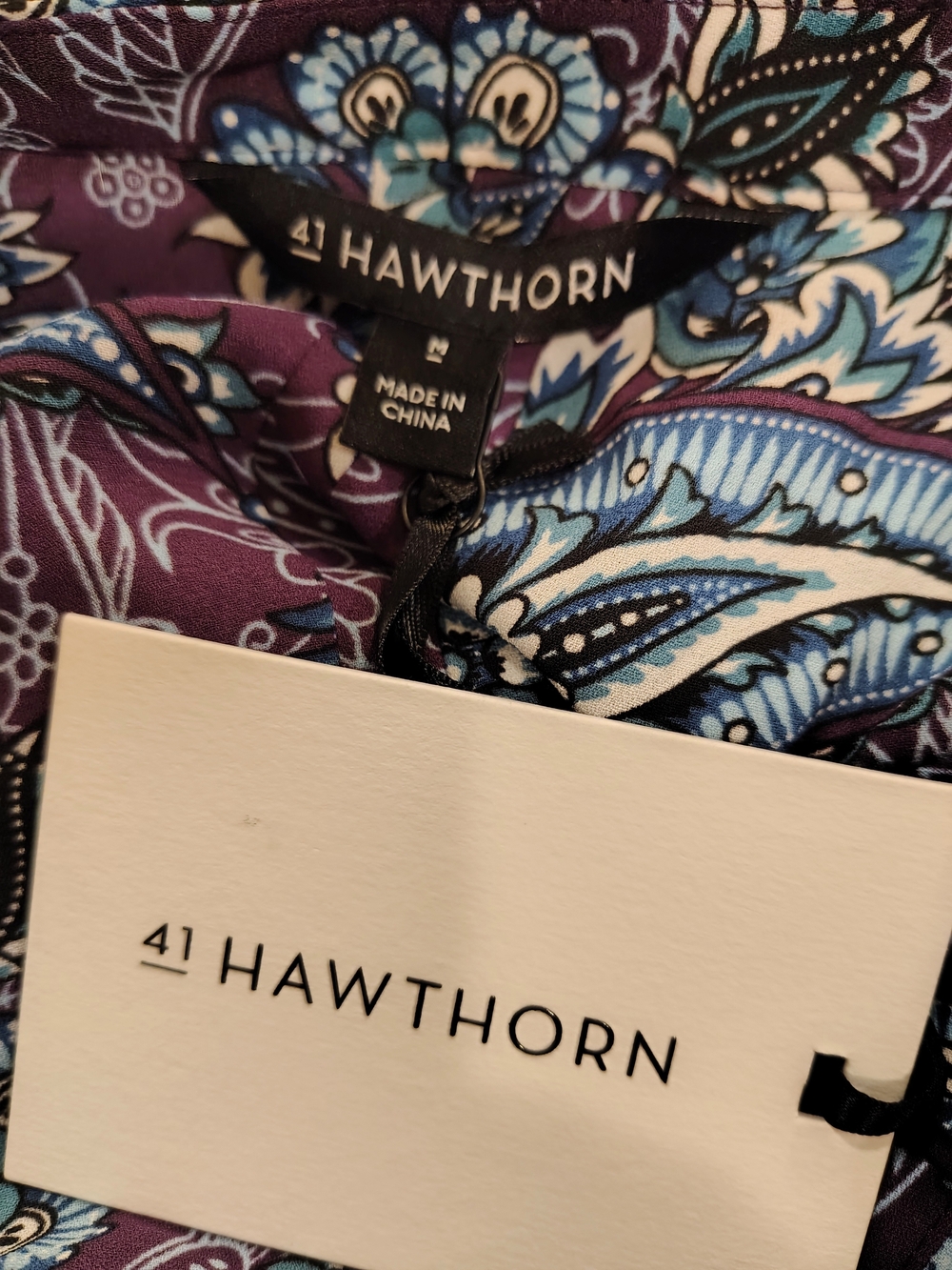 NEW 41 Hawthorn Trina Top Purple Paisley Floral M Bell Tie Sleeve Pleat Back - Picture 7 of 9